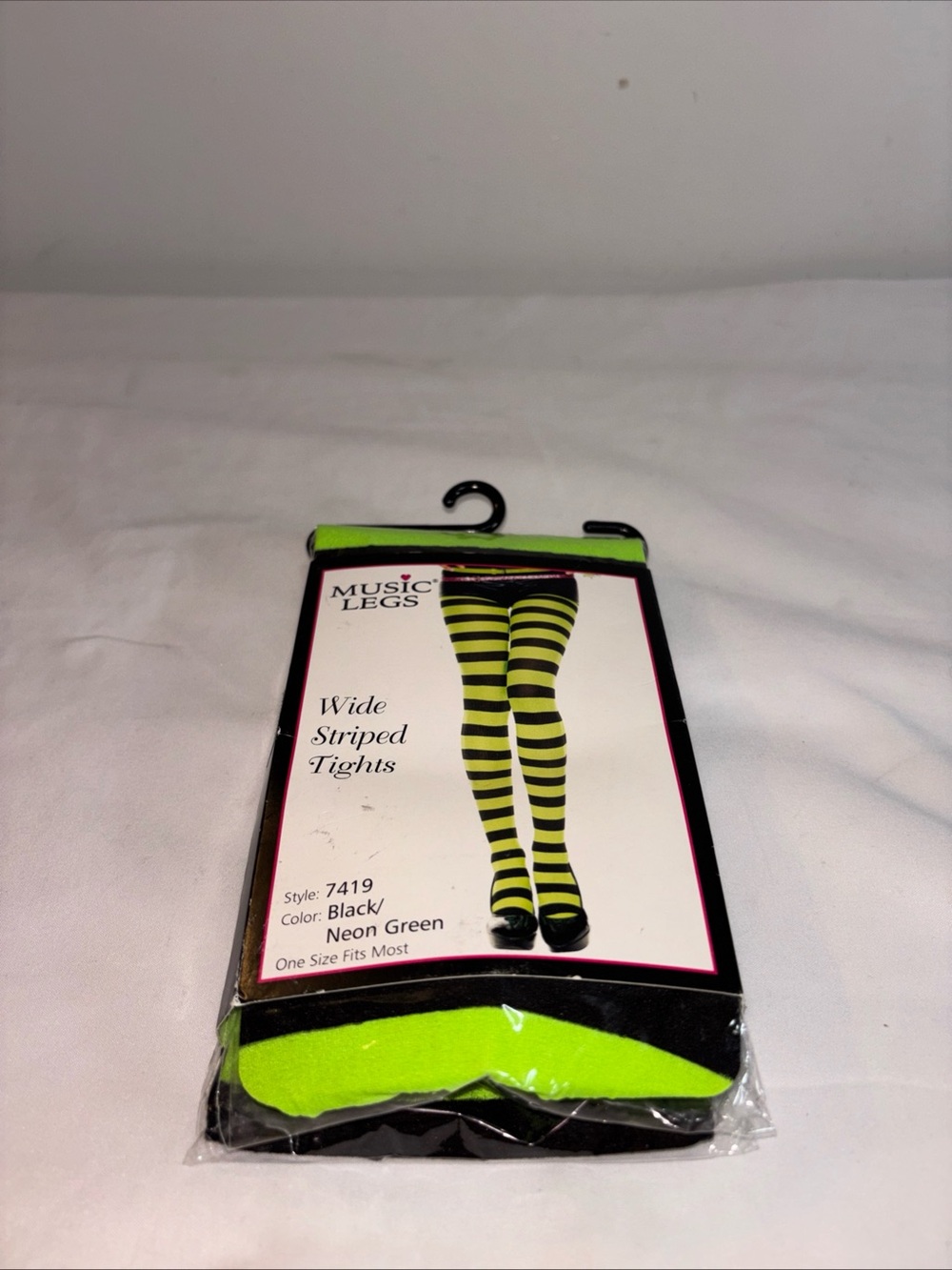 Music Legs Black & Neon Green Wide Striped Hosiery